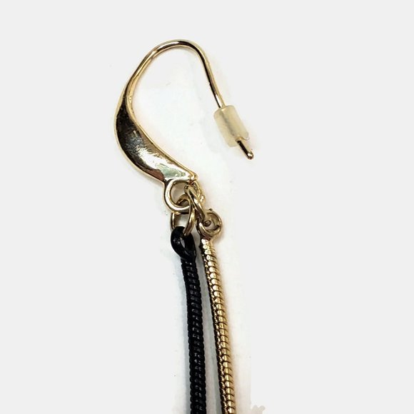 Black & Gold Tone Snake Chain Bugle Bead Earrings Long 4.25" - Picture 2 of 3